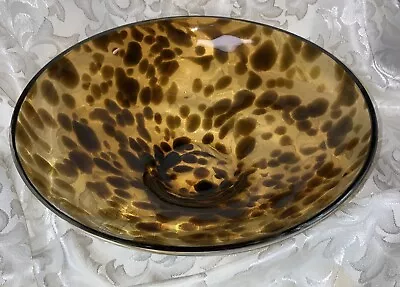 Illusions Art Glass Crystal Tortoise Shell Bowl Leopard Spot Mouth Hand Blown • $65