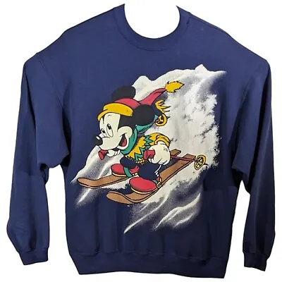 Mickey Mouse Sweatshirt Skiing In Snow Crew Neck Disney Mens Sz XL JERRY LEIGH • $50.97