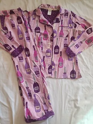 Munki Munki 2pc Flannel Pajamas PJ's Purple W/Champagne Bottles Sz Medium • $32.99