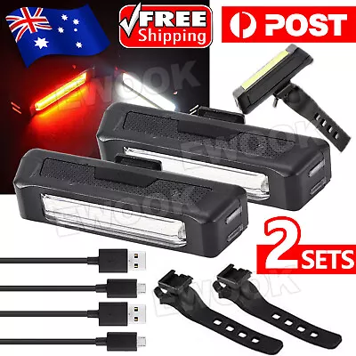 Waterproof USB Rechargeable LED Bike Bicycle Front & Rear Light Set Wide Beam • $14.95