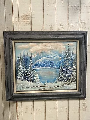 Beautiful Framed And Signed Oil Painting Blue Snow Mountains Landscape 26.5 X 23 • $145