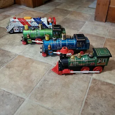 4 Vintage Modern Toys JAPAN Tin Metal BATTERY Train Locomotive  Spirit Of 1776  • $40