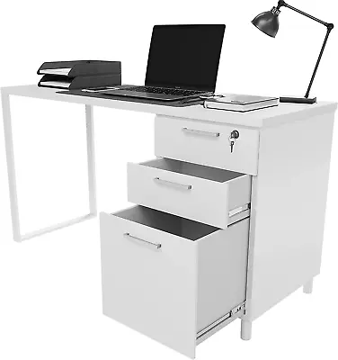 Milano Home Office Desk - 47 Inch White/White Home Office Desk With Drawers - Mo • $291.50