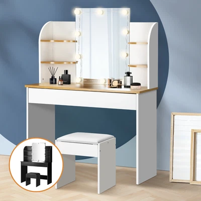 $197.91 • Buy Oikiture Dressing Table Stool Set Makeup Mirror Storage Drawer 10 LED Bulbs