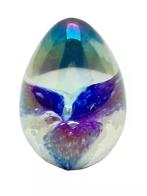 Signed 1988 MSH Mt Saint Helen Studio Art Glass Lily  Blue Paperweight Egg • $26.95