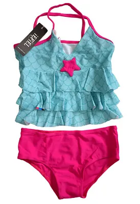 IEFiEL Girls' Size 6 Mermaid Swimsuit Turquoise Pink Star Mermaid Top & Bottom • $9.99