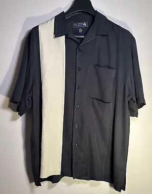 NAT NAST Button Up Shirt Large Silk Blend Bowling Casual Black Travel Mens • $21.95