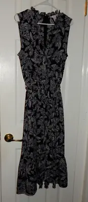 $8.50 • Buy London Times Womens Black Floral Sleeveless Fit & Flare Long Dress Size 16 EUC