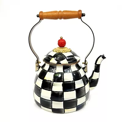 Mackenzie Childs Courtly Check Kettle Pot Red Finial 2 Quart  • $139.94