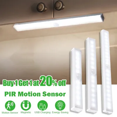 £6.02 • Buy LED PIR Motion Sensor Strip Light USB Rechargeable Magnetic Cabinet Closet Lamp
