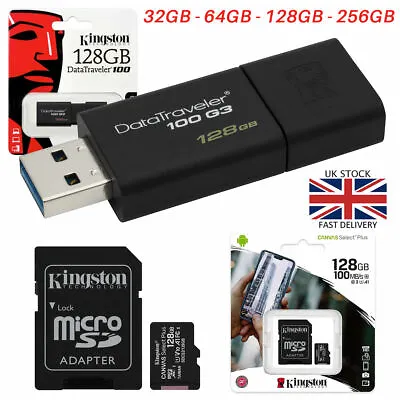 Kingston USB 3.0 Memory Stick Pen Drive Micro SD Card Class 10 SDHC SDXC LOT • £9.99