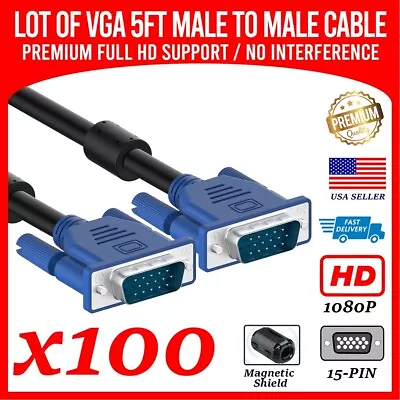 Lot Of 100 VGA To VGA Cable 5ft 1080p HD Male To Male Monitor Laptop PC Computer • $89.99