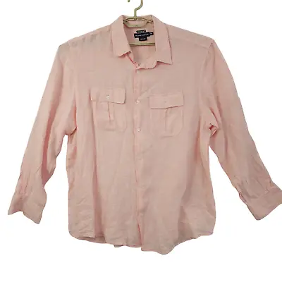 $18.99 • Buy Island Company Linen Pilot Button Down Shirt Mens Long Sleeve Linen Sz 2XL Pink