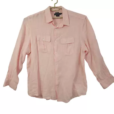 $18.99 • Buy Island Company Linen Pilot Button Down Shirt Mens Long Sleeve Linen Sz 2XL Pink