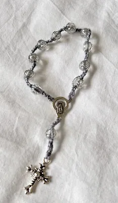 £2.50 • Buy Catholic Handmade Single Decade Grey Rosary Rose Beads With Metallic Parts