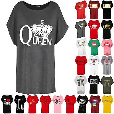 £3.49 • Buy Womens Ladies Oversized Batwing Sleeve Queen Printed Summer Baggy T-Shirt Top