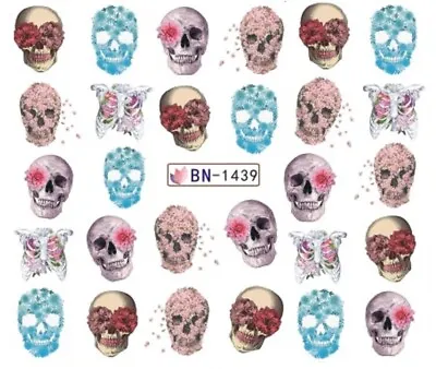 £1.85 • Buy Nail Art Sticker Water Decals Transfer Stickers Halloween Skulls Roses (BN1439)