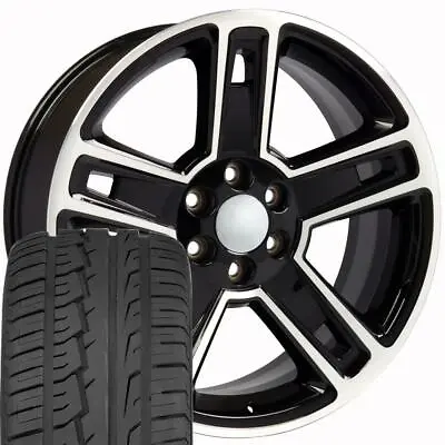 22  Rims Tires Fit GM Chevy Sierra Silverado Black Mach'd Wheels Ironman 5664 • $1896