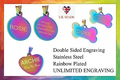 £3.50 • Buy FREE ENGRAVING Dog ID / Cat ID Name Rainbow Tag Stainless Steel Pet ID Tag