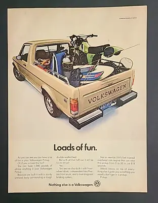 VOLKSWAGEN PICKUP TRUCK Vintage 1982 Magazine Print Ad  Loads Of Fun.  8 X 11 • $6.99