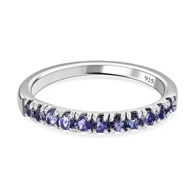 TJC 0.46ct Tanzanite Half Eternity Ring For Women In Platinum Over Silver • £31.99
