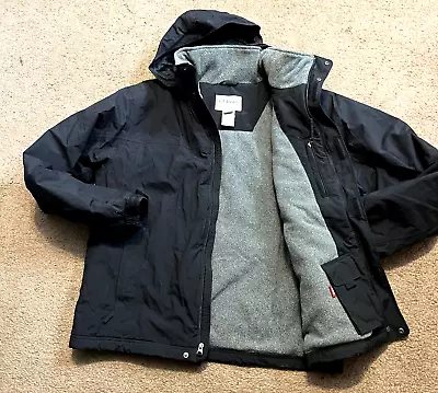 L.l. Bean Men L Black Nylon  Fleece Lined Jacket  Full Zip. Thinsulate Hood • $38