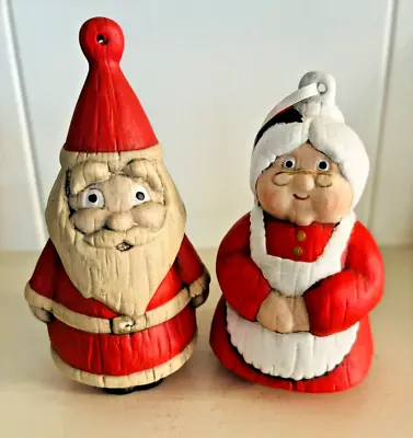 Vtg 1970s Christmas Ornaments Santa & Mrs Claus Ceramic 5  Hollow Googly Eyes • $8.95