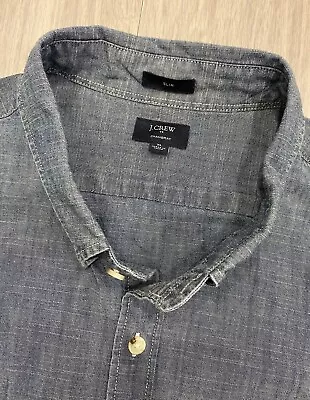 J Crew Shirt Mens XL Blue Chambray Button Up Short Sleeve Cotton Slim Fit • $24.98