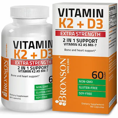 $9.99 • Buy Vitamin K2 (MK7) + D3 Extra Strength Bone & Heart Health Non GMO, 60 Capsules