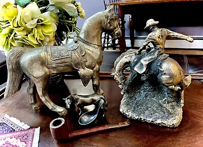 4 Pcs.- Horse Figure Cowboy Bookend Horse Pipe Holder W/Pipe -Gladys B Edwards • $137.99