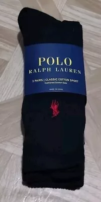 Polo Ralph Lauren Crew Socks 3 Pairs Classic Cotton Sport Men's 6-12.5 Black • $10.99