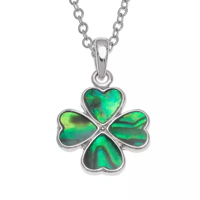 Four Leaf Clover Necklace Paua Abalone Shell Pendant Silver Jewellery Boxed • £9.95