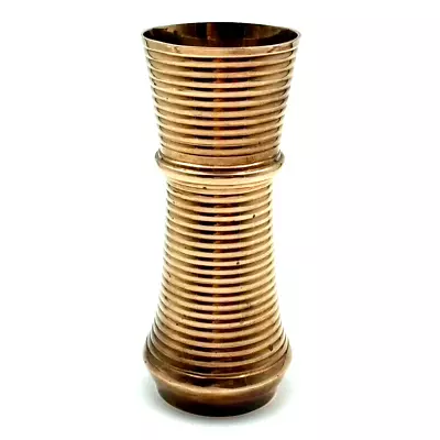 Vintage Solid Brass Vase Mid Century Modern Horizontal Lines Boho Made In India • $29.99