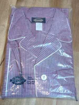 Vtg Towncraft Mens Pajama Sz L TALL Long Sleeve Long Leg NEW Coat Front Stripes  • $24.99