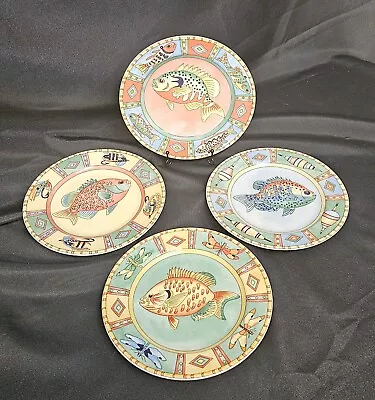 Set Of 4 Splash Trout Fish Salad Plates By Siddhia Hutchinson 8.125  - NWOT • $28