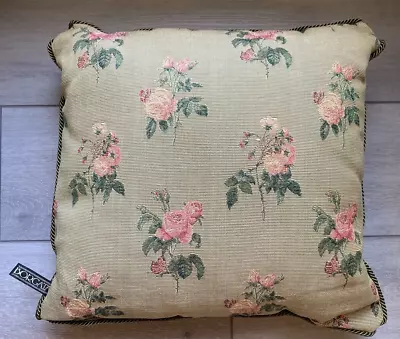 Borgata Tapestry Accent Throw Pillow Rose Tapestry Green Braid 15  Square • $17.50