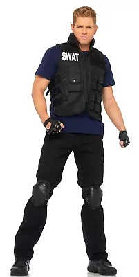 Men's SWAT Costume WITH Vest Gloves Knee Pads + More One Size NEW CONDITION • $70