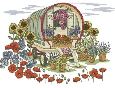 Flower Caravan Cross Stitch Pattern • £5