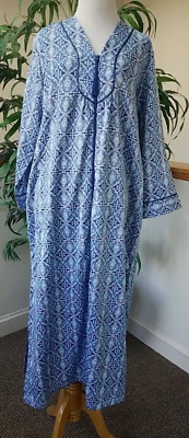 £7.24 • Buy Miss Elaine Front Zip Long Duster Caftan Robe Blue White Sz.M
