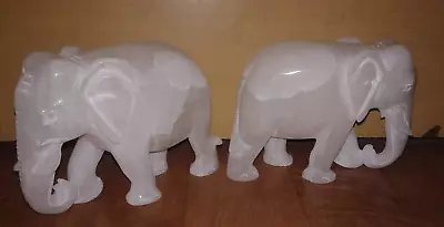 White Marble Home Decor Elephant Pair Statue Hand Carving Gifts 3  Inch 2 Piece  • $70.61