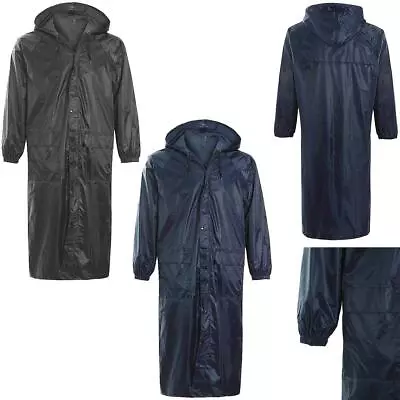 Adults Long Plain Waterproof Rain Coat Cagoule Trench Mac Kagool Concealed Hood • £13.95