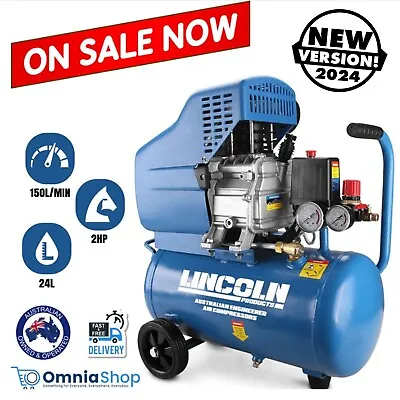 Lincoln Direct Drive Air Compressor 24L 2HP Direct Drive Inflator Pump Durable • $178.97