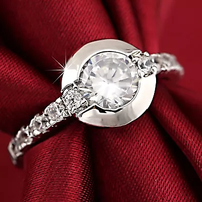 $8.99 • Buy 9K WHITE GOLD GF R16A Bezel SOLITAIRE LAB DIAMOND LADIES ENGAGEMENT WEDDING RING