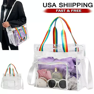 Clear PVC Shoulder Bag Transparent Stadium Sling Crossbody Tote Bag Waterproof • $9.95