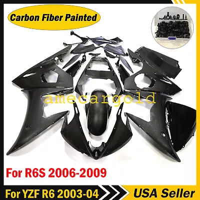 For Yamaha YZF R6 2003-2004 / R6S 2006-2009 Black Carbon Fiber Fairing Kit +Bolt • $479.99