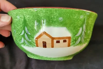The Cellar Log Cabin Christmas Snowy Winter Dinnerware 5 3/4  SOUP CEREAL BOWL • $5.50
