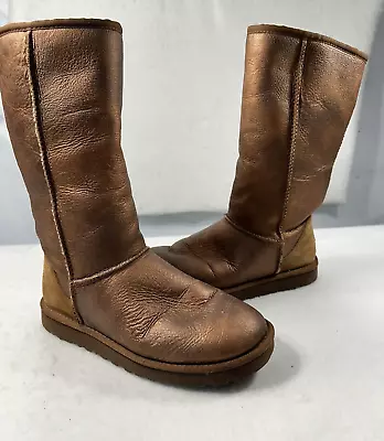 UGG Australia Classic Tall Metallic Boot Brown Gold Bronze Leather Size 7 M • $65