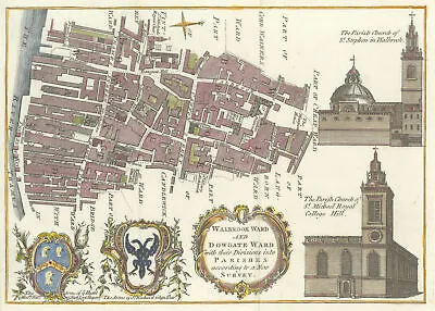 Walbrook & Dowgate Wards. City Of London Thames & Cannon St. BOWEN C1772 Map • $83.35