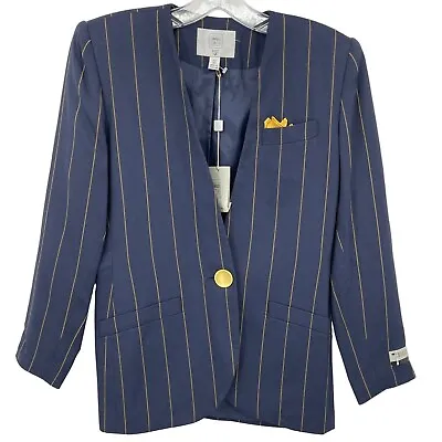 Amanda Smith Vintage Blazer Jacket Womens 2 Pinstripe Button Nautical Navy Blue • $20.99
