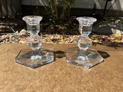 $30 • Buy Pair  Of 5” Val St. Lambert  Gardenia Belgium  Crystal  Candlesticks Holders